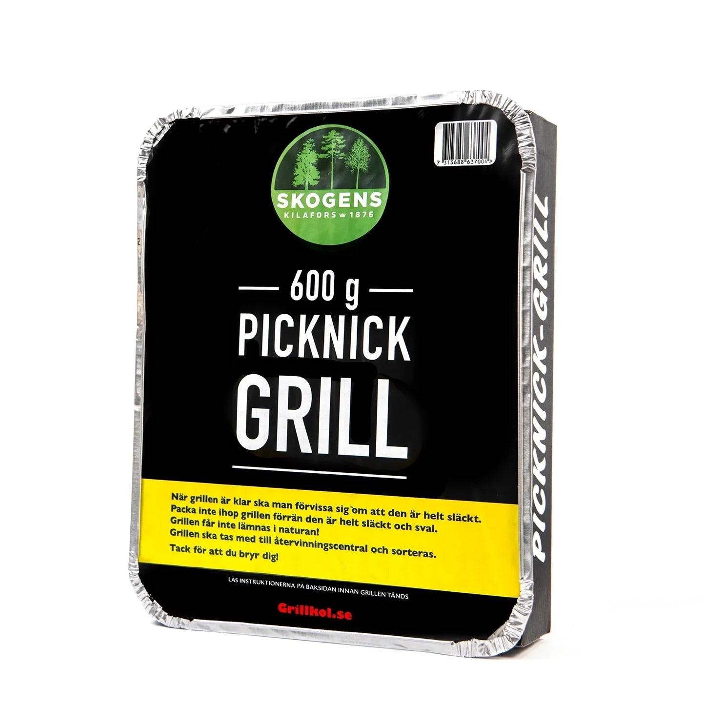 Engångsgrill för picknick, 600 g, i aluminiumform, enkel och smidig att använda utomhus.