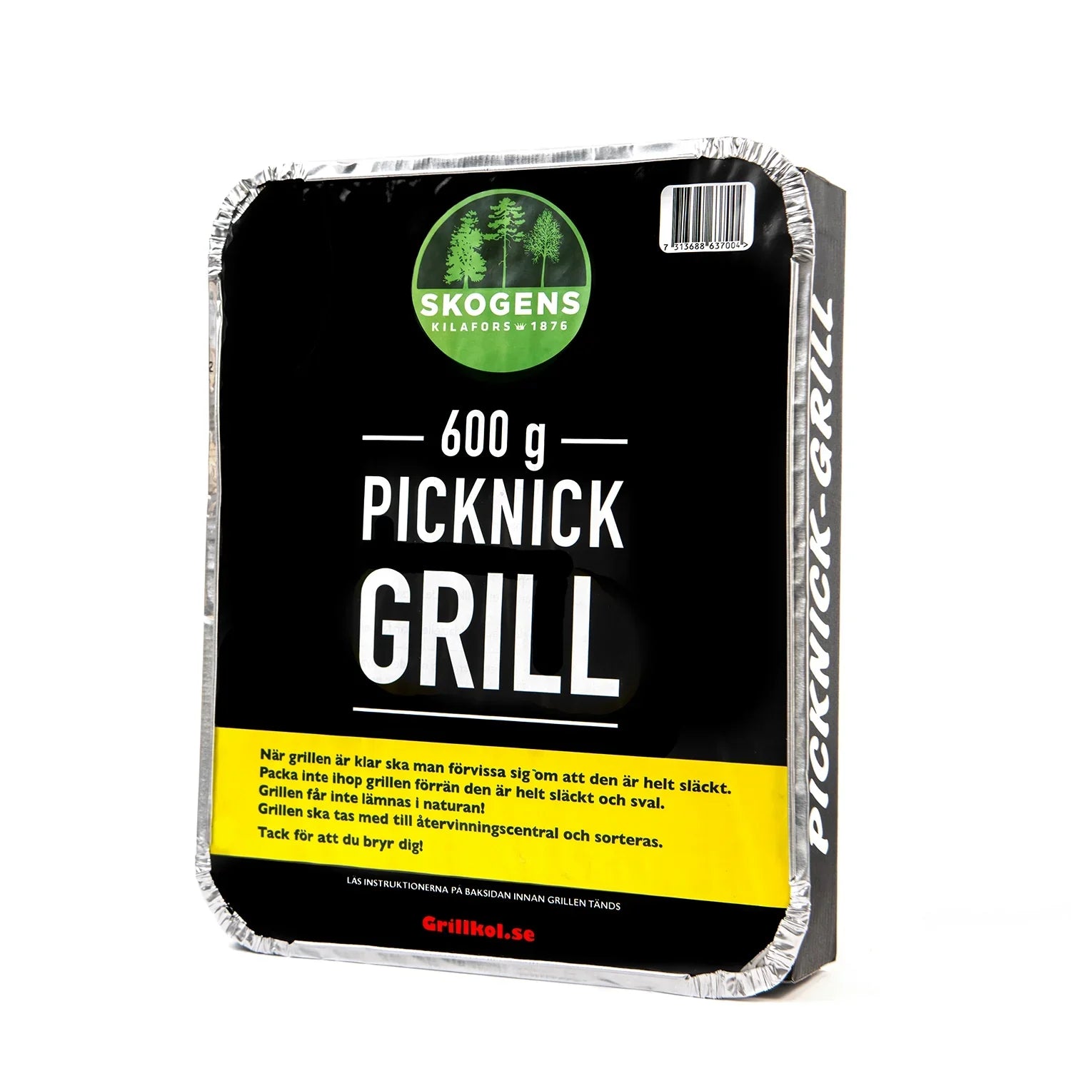 Engångsgrill för picknick, 600 g, i aluminiumform, enkel och smidig att använda utomhus.