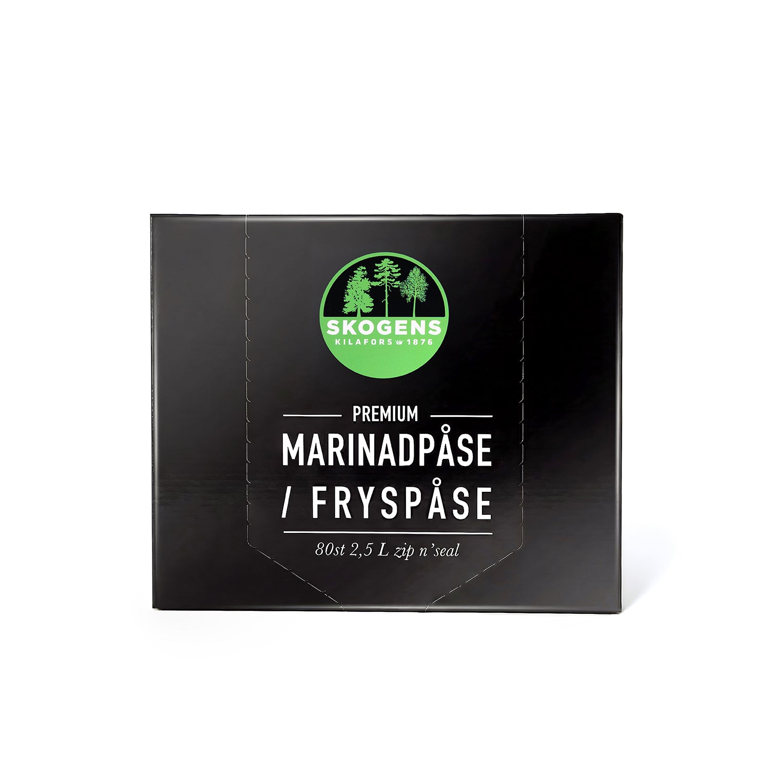 Svart förpackning med Skogens marinadpåsar och fryspåsar, 80 st 2,5 L zip n' seal